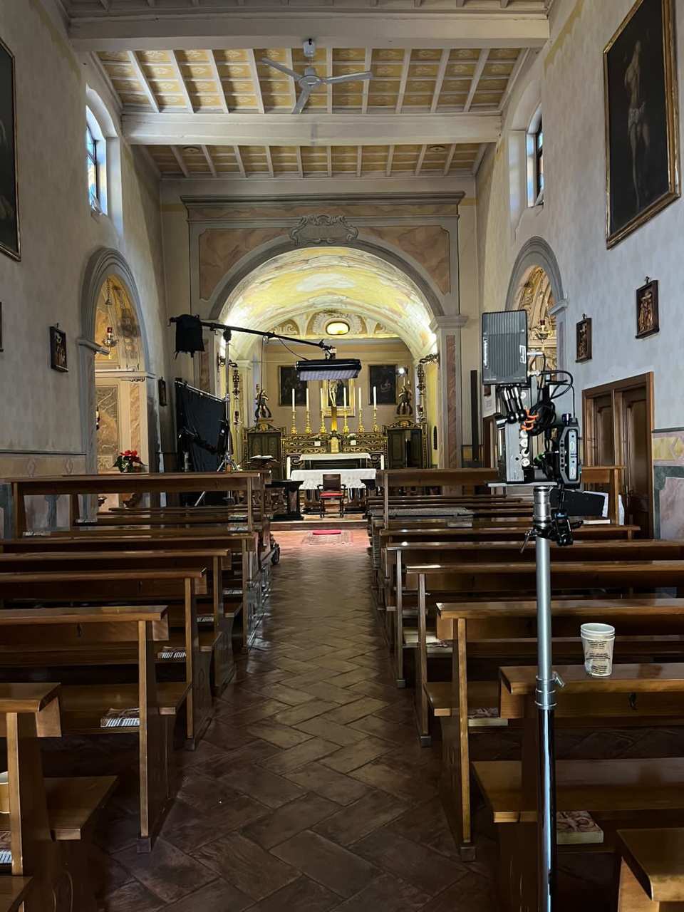 Lighting set up inside a village church