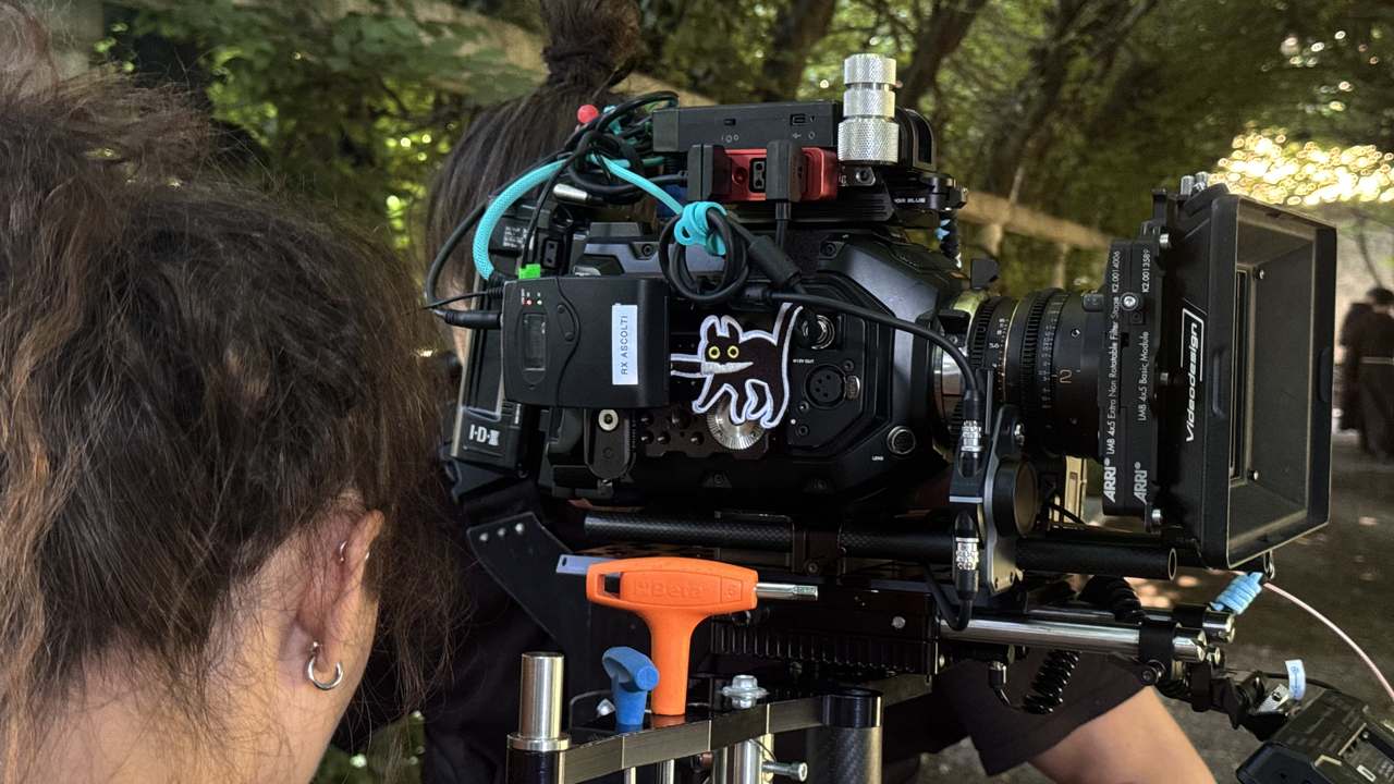 Crew closeup camera equipment