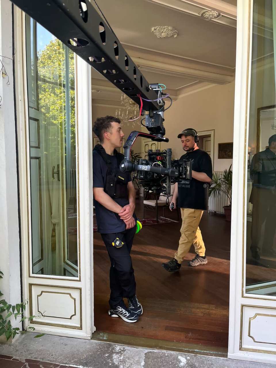Crew walking villa doorway