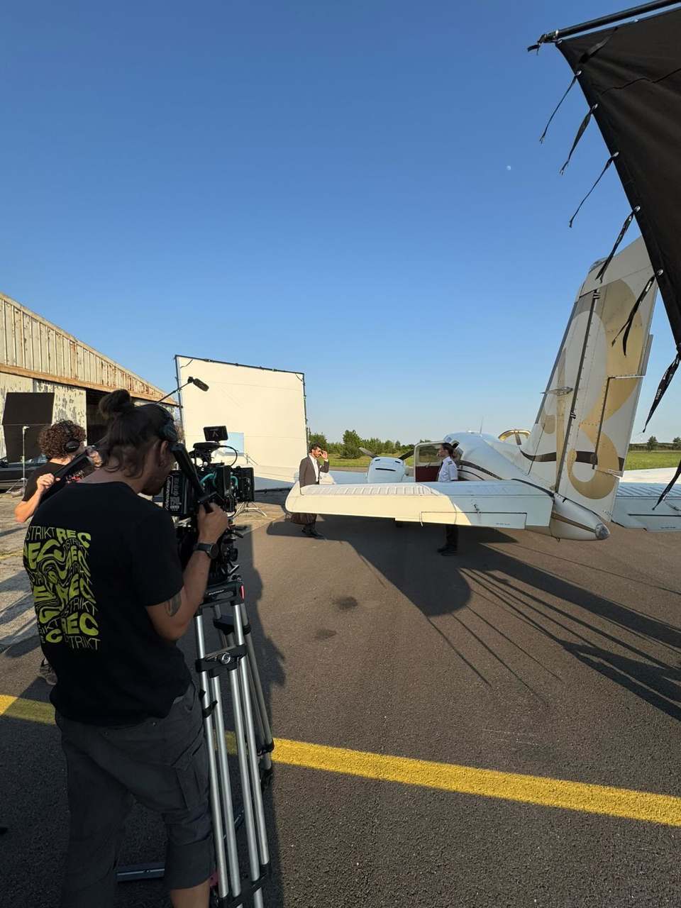 Filming plane wing