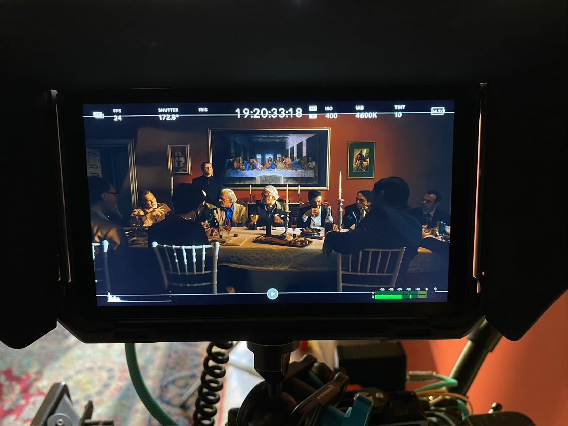 Monitor dinner scene footage