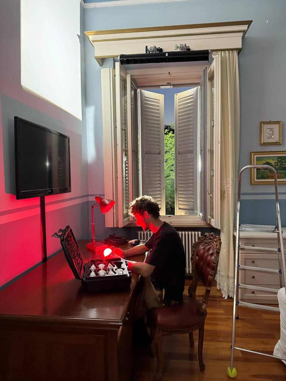 Red lit desk interior
